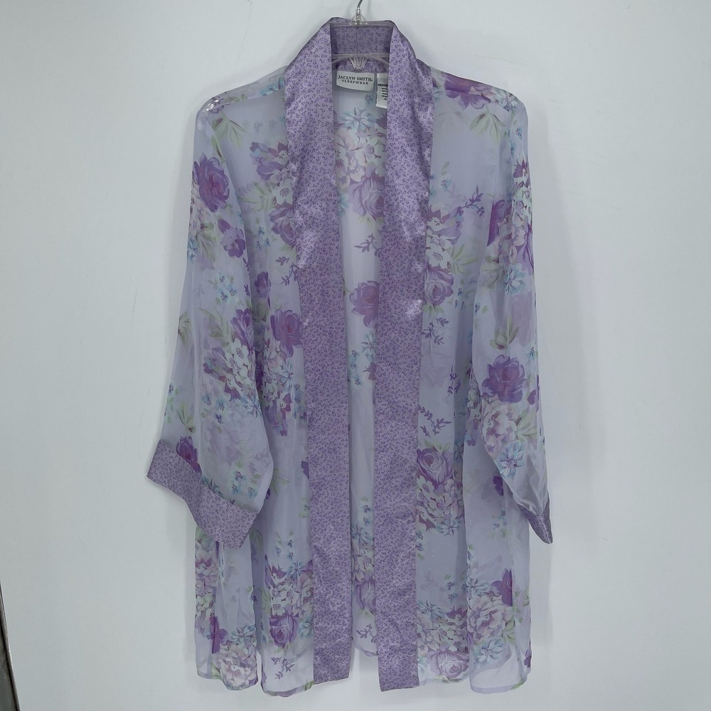 Vintage Jaclyn Smith Women's Purple Floral Sheer Chiffon Lounge Robe Size M